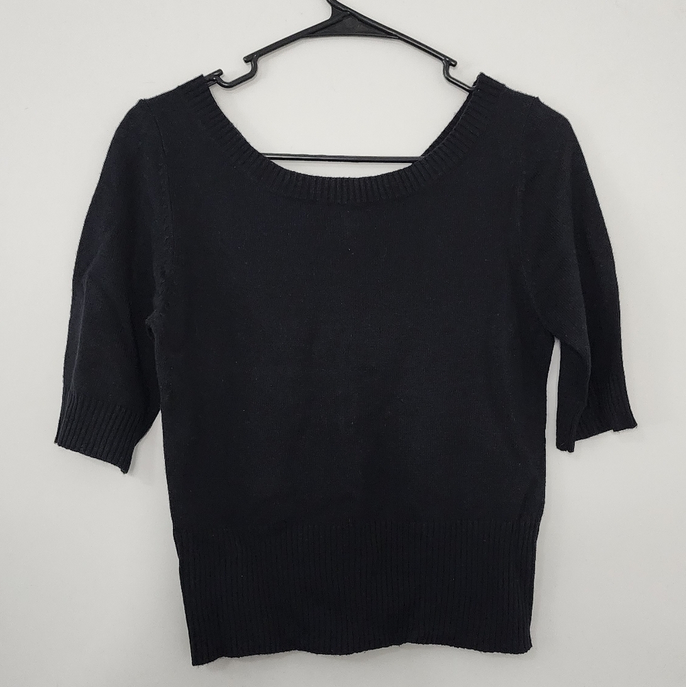 Hillard & Hanson Black Silk Cashmere Mid Sleeve Sweater Top Size Small